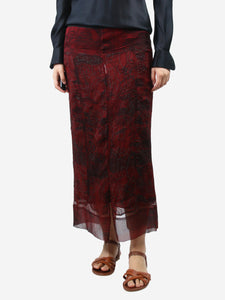 Fendi Red textured printed sheer midi skirt - size UK 12