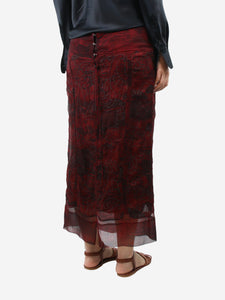 Fendi Red textured printed sheer midi skirt - size UK 12