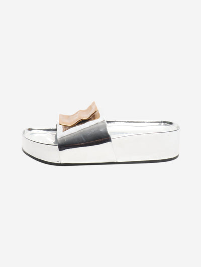 Silver Patos mismatched platform slides - size EU 39 Flat Sandals Tory Burch 