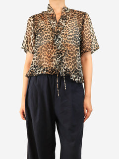 Brown sheer leopard print blouse - size UK 10 Tops Ganni 