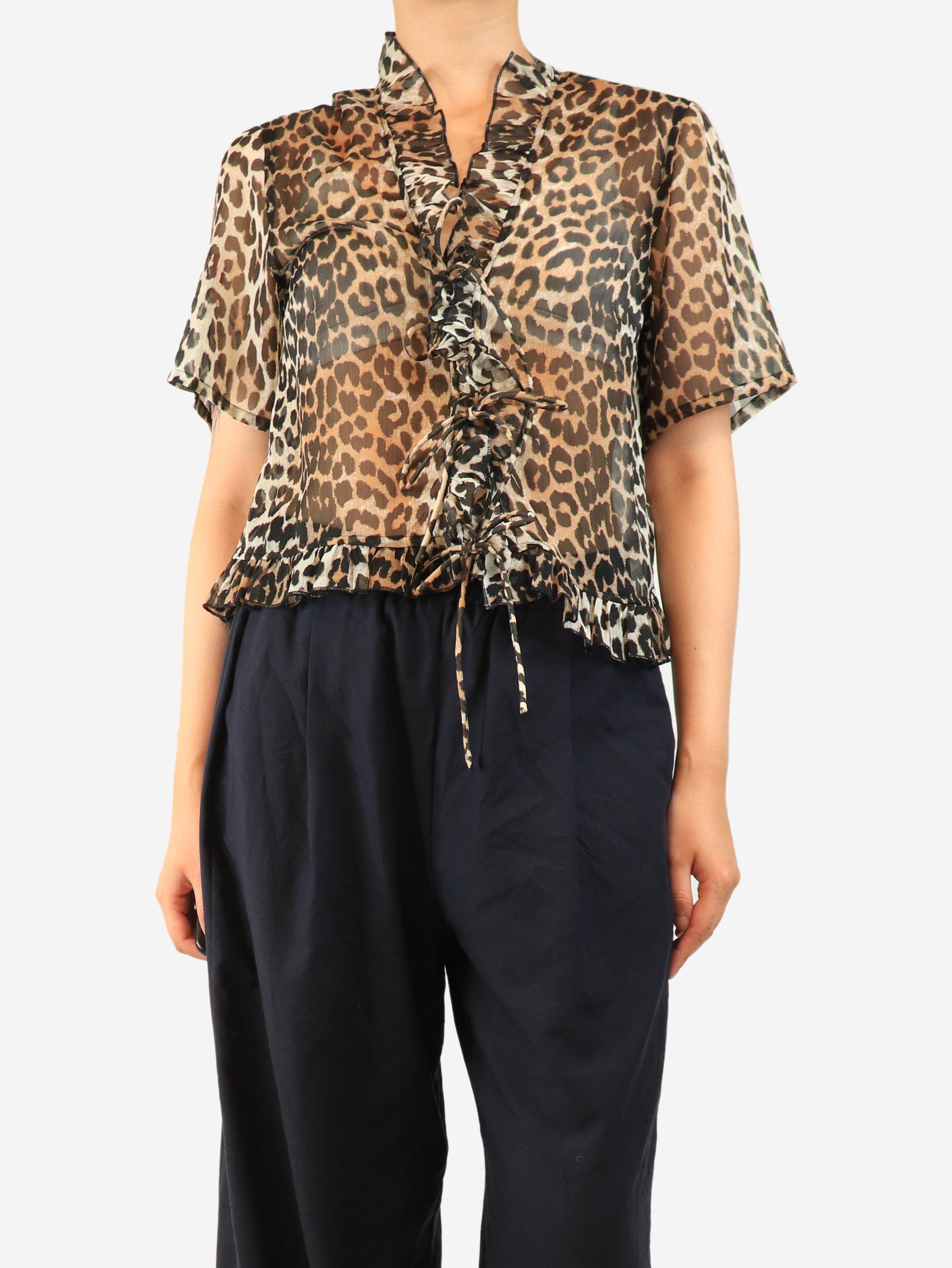 Brown sheer leopard print blouse - size UK 10 Tops Ganni 