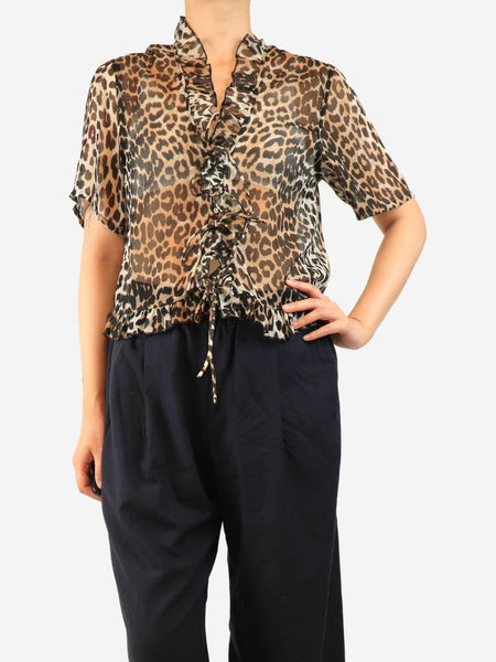 Brown sheer leopard print blouse - size UK 10 product image