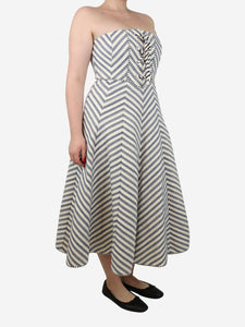 Zimmermann Navy blue and white sleeveless striped midi dress - size UK 14