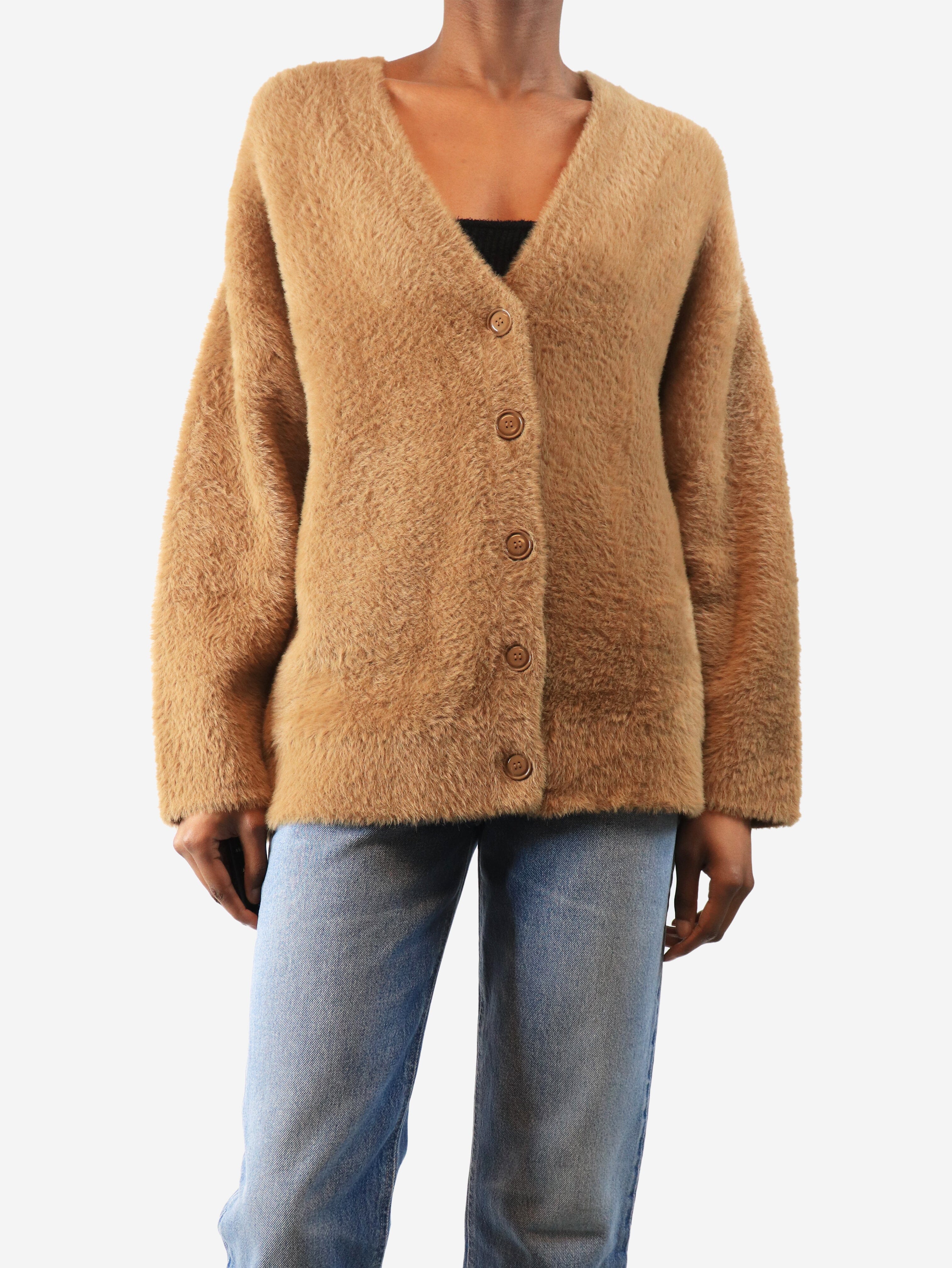 Camel brushed cardigan - size UK 6 Knitwear Forte Forte 