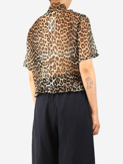 Brown sheer leopard print blouse - size UK 10 Tops Ganni 