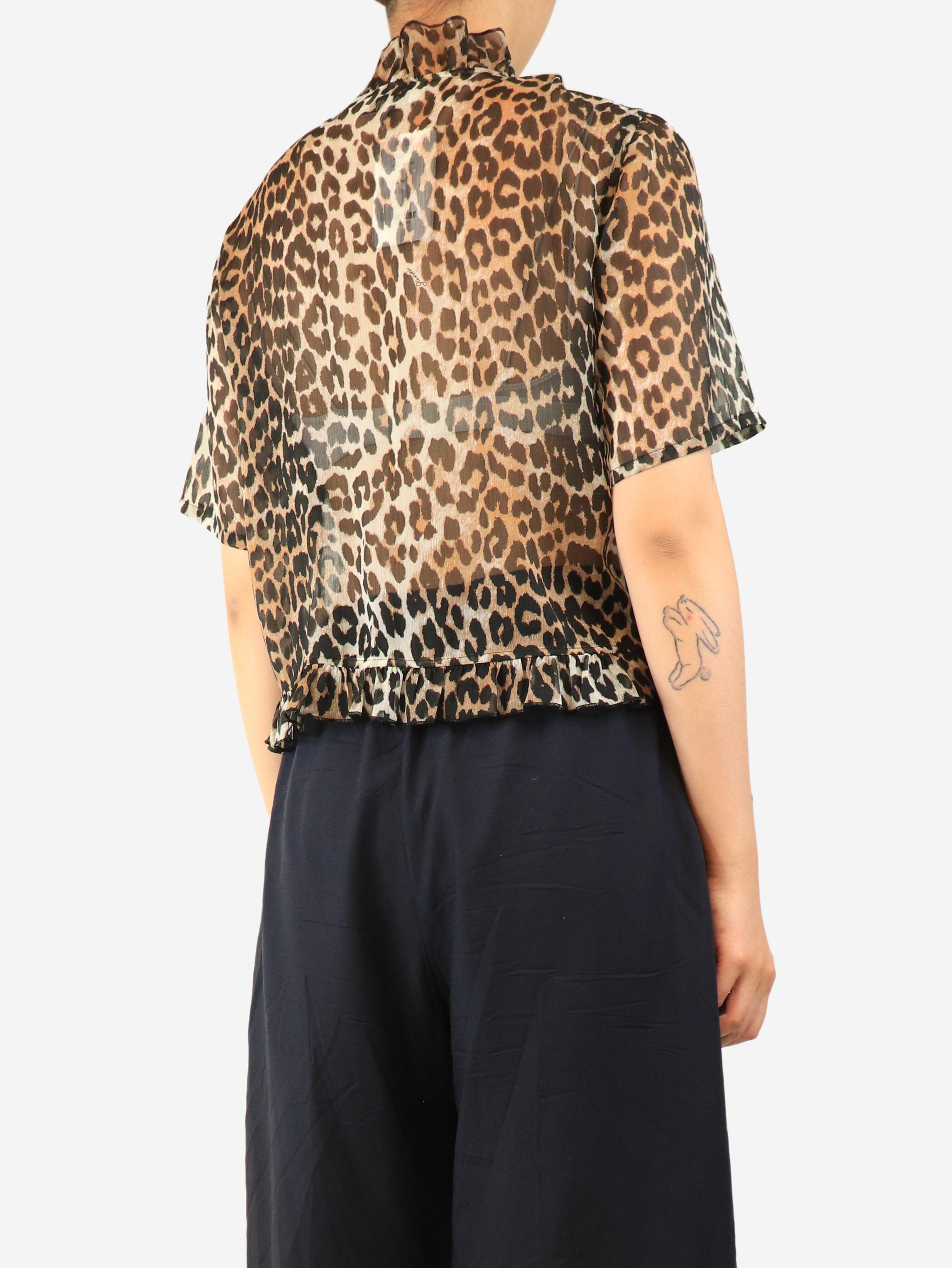 Brown sheer leopard print blouse - size UK 10 Tops Ganni 