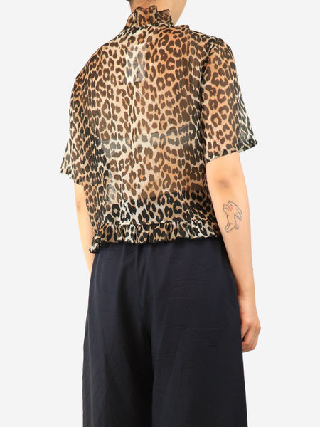 Brown sheer leopard print blouse - size UK 10 alternate image