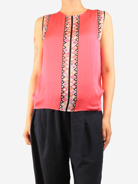 Fuchsia silk sleeveless printed top - size UK 10 product image