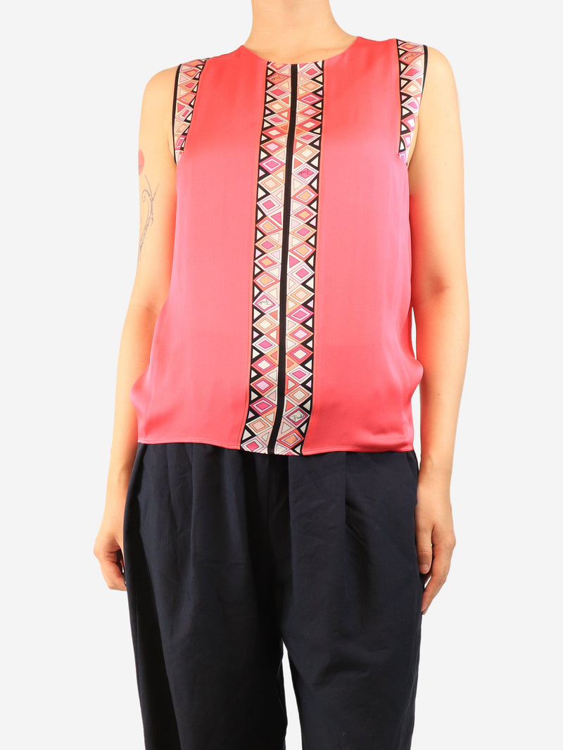 Fuchsia silk sleeveless printed top - size UK 10