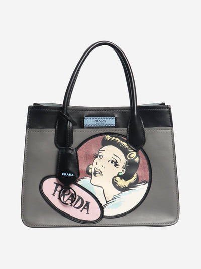Grey and black 2018 Runway pop art leather bag Top Handle Bags Prada 