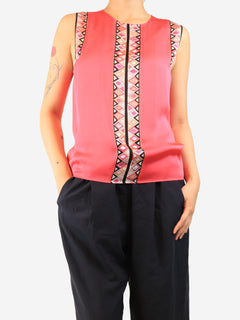 Fuchsia silk sleeveless printed top - size UK 10