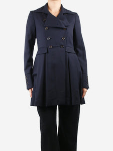 Moloh Blue double-breasted wool pleated jacket - size UK 8