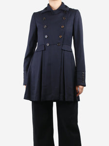 Moloh Blue double-breasted wool pleated jacket - size UK 8