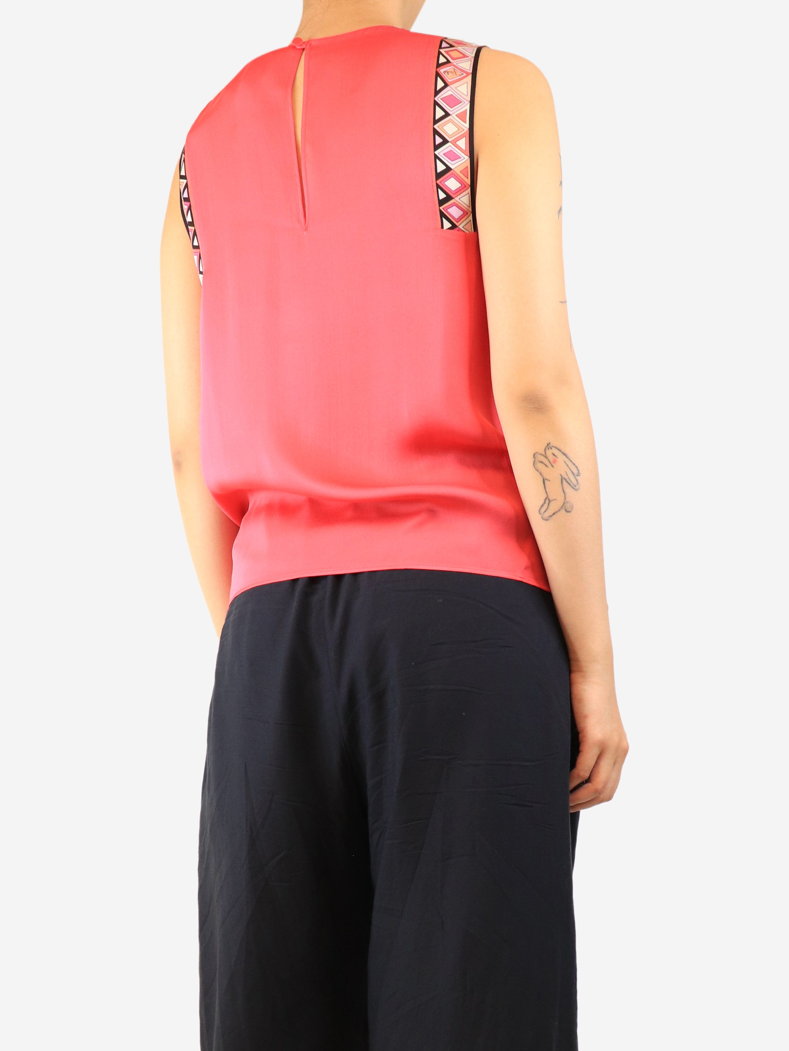 Fuchsia silk sleeveless printed top - size UK 10
