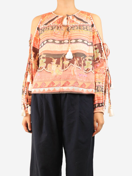 Pink printed cold-shoulder blouse - size S product image