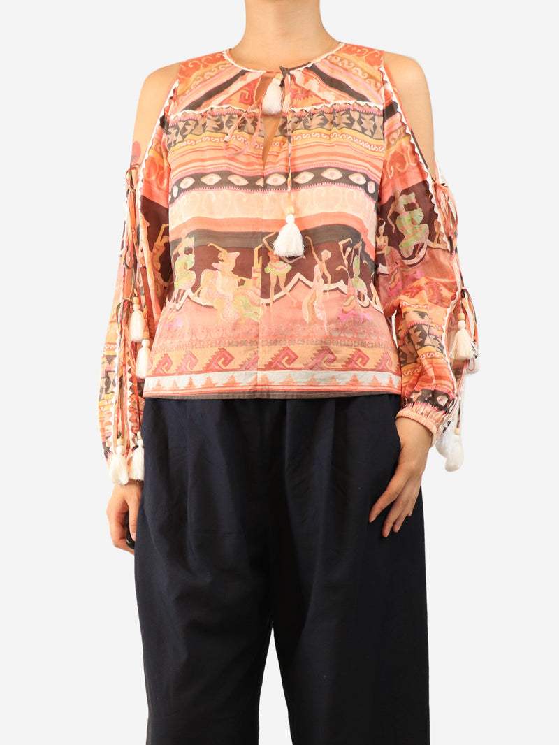 Pink printed cold-shoulder blouse - size S