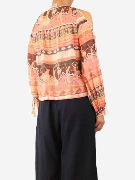 Pink printed cold-shoulder blouse - size S alternate image