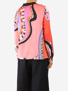 Pink silk printed blouse - size UK 8