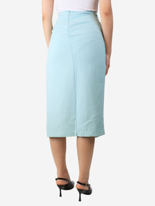 Roland Mouret Turquoise ruched midi slit skirt - size UK 8