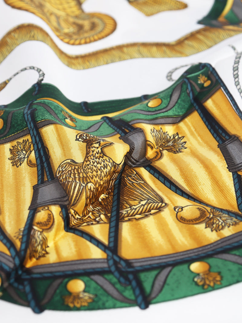 Green and white Carré 90 Les Tambours scarf Scarves Hermes 