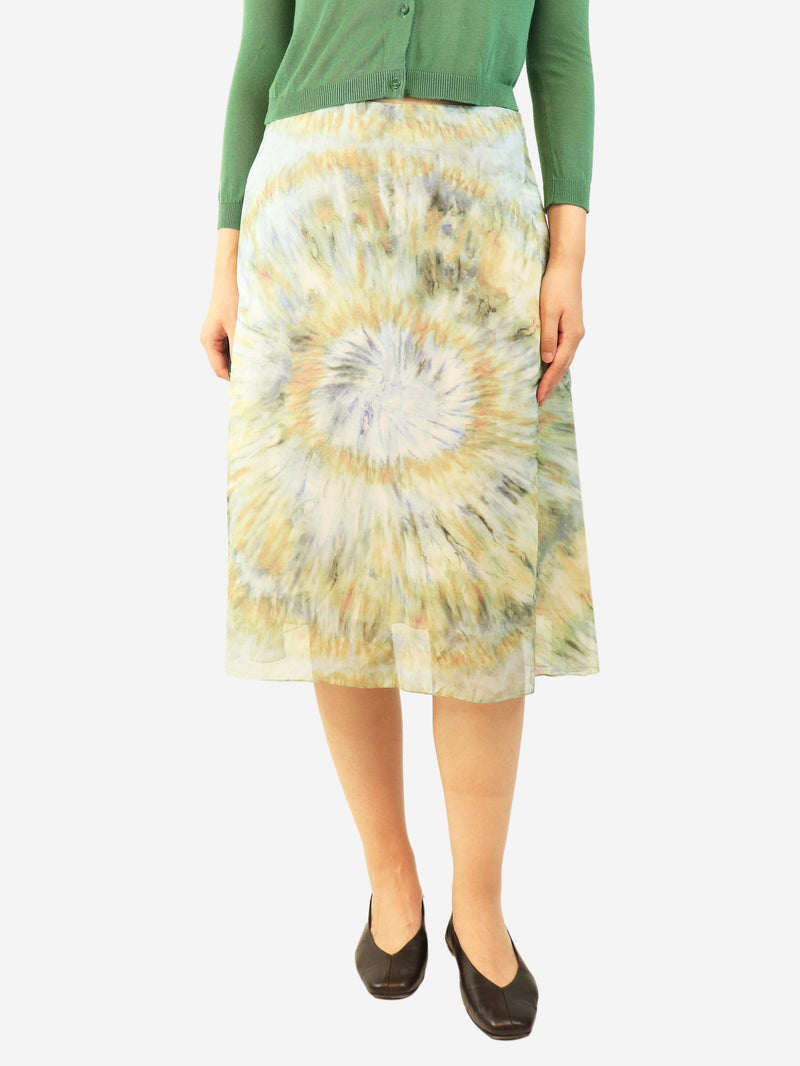 Green and blue silk tie-dye printed midi skirt - size UK 10 Skirts Celine 