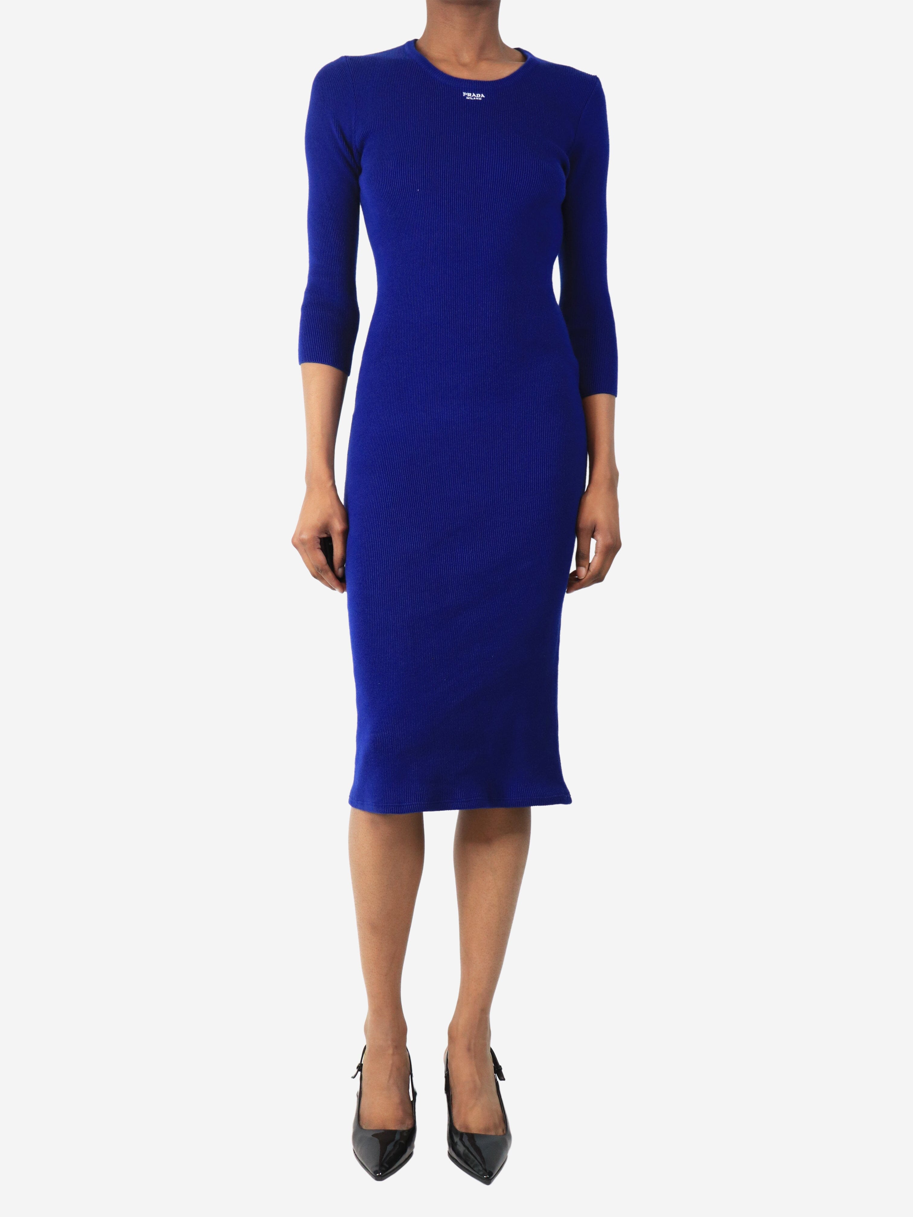 Royal blue rib-knit midi dress - size UK 8 Dresses Prada 
