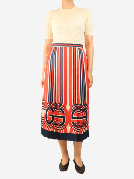 Red and beige striped midi skirt - size UK 10 alternate image
