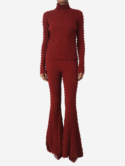 Red spikey textured knit top and trouser set - size UK 8
