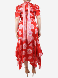 Peter Pilotto Red floral tie-neck midi dress - size UK 14