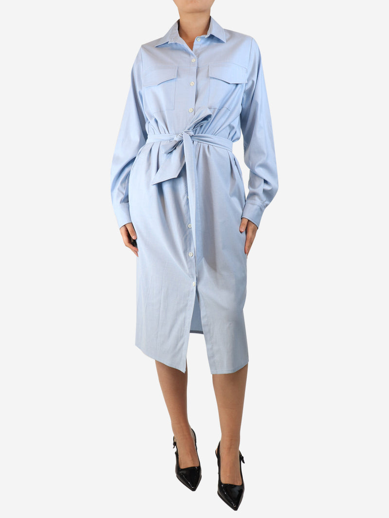 Light blue belted midi shirt dress