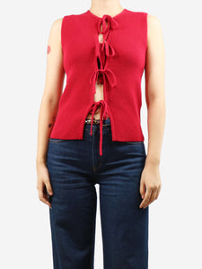 JW Anderson Red ribbed knit tie-front vest - size UK 10