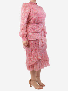 Saloni Pink floral ruffled midi dress - size UK 16