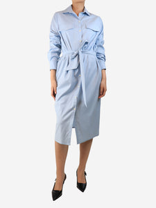 Eleventy Light blue belted midi shirt dress - size UK 10