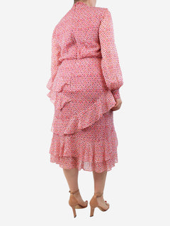 Pink floral ruffled midi dress - size UK 16 Dresses Saloni 