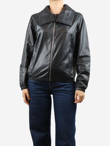 Celine Black leather hooded jacket - size UK 10