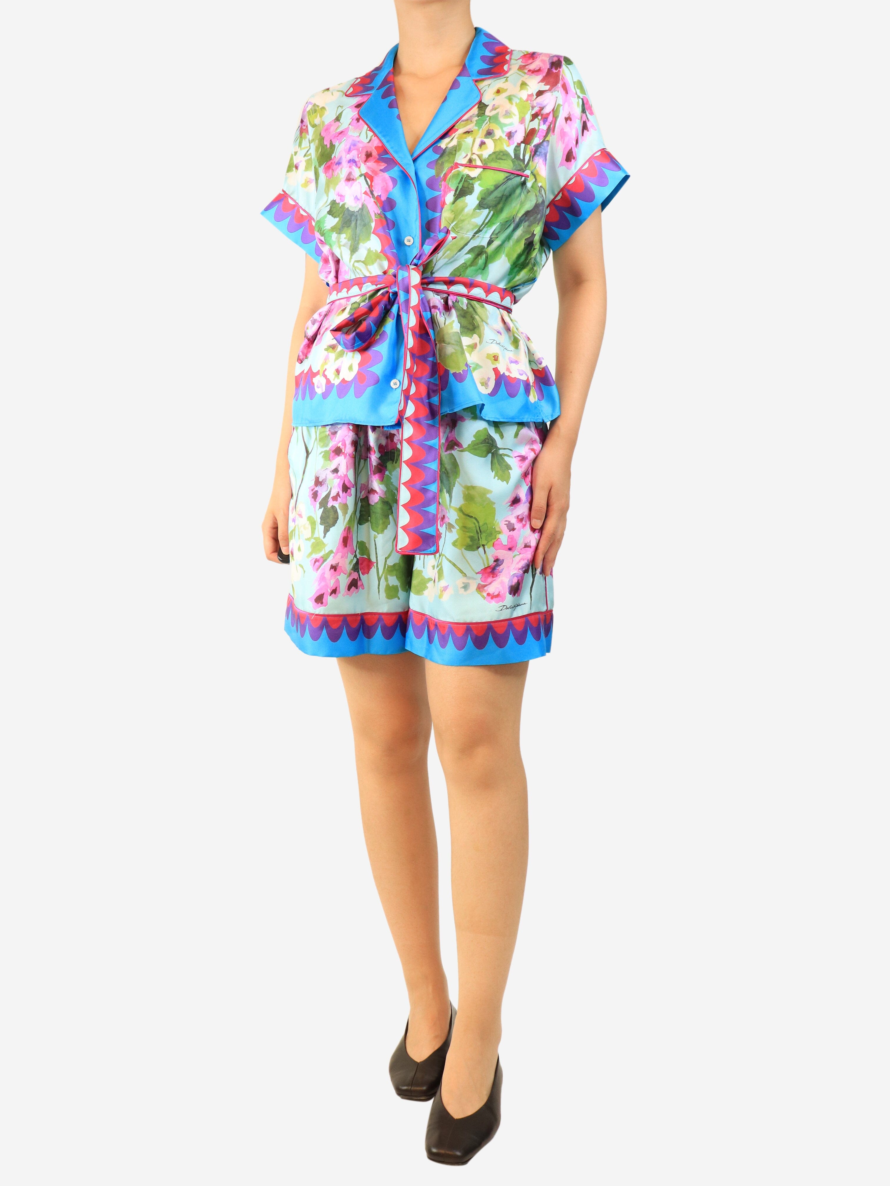 Blue silk floral shirt and shorts set - size UK 10 Sets Dolce & Gabbana 