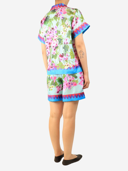 Blue silk floral shirt and shorts set - size UK 10 alternate image