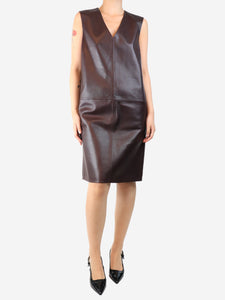 Joseph Brown leather midi dress - size UK 10