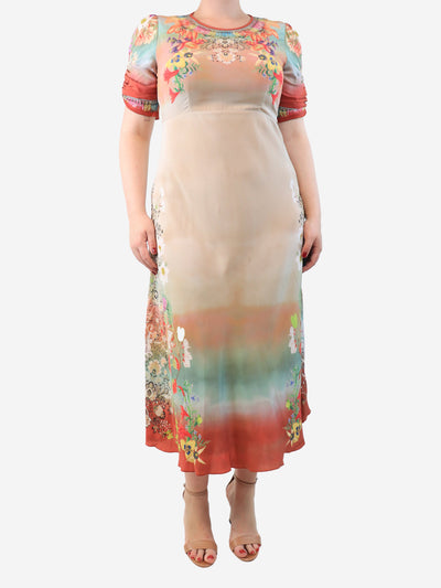 Beige ombre floral midi dress - size UK 14 Dresses Etro 