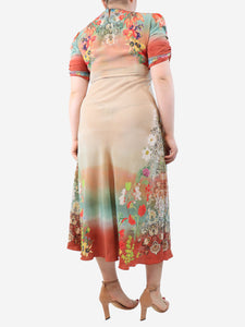 Etro Beige ombre floral midi dress - size UK 14
