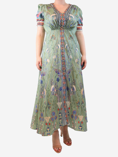 Green printed maxi dress - size UK 16 Dresses Saloni 