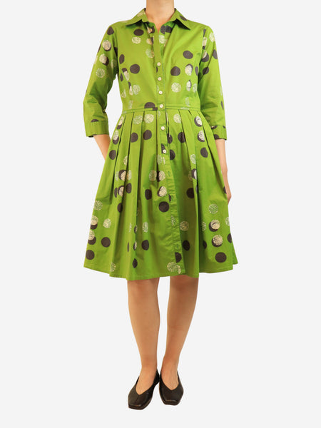Green cotton printed midi dress - size UK 12 product image