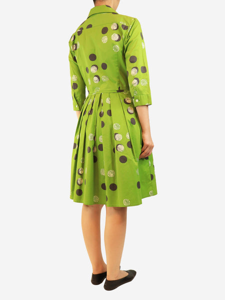 Green cotton printed midi dress - size UK 12 alternate image