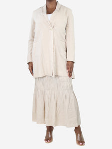 Morgane Le Fay Cream linen shirred midi skirt and coat set - size L