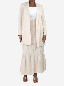 Morgane Le Fay Cream linen shirred midi skirt and coat set - size L