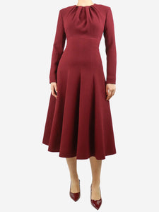 Emilia Wickstead Burgundy crepe A-line pleated midi dress - size UK 8