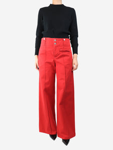 Isabel Marant Red cotton-twill wide-leg trousers - size UK 12
