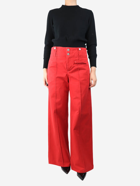 Red cotton-twill wide-leg trousers - size UK 12 alternate image
