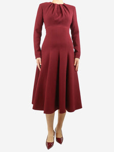 Emilia Wickstead Burgundy crepe A-line pleated midi dress - size UK 8