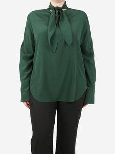 Chloe Forest green silk neck-tie blouse - size UK 16